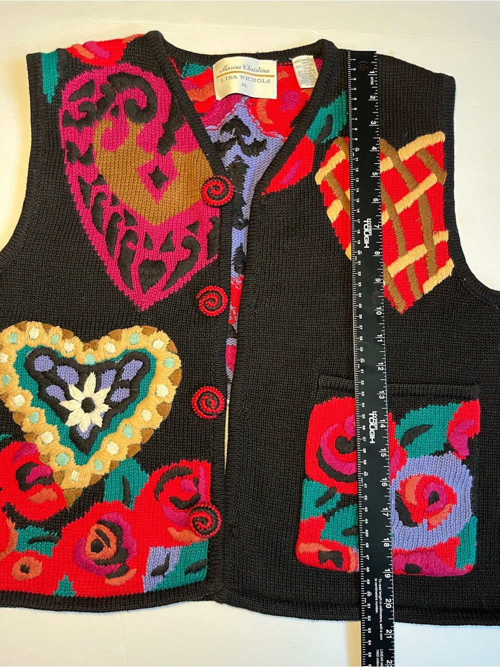 Vintage Lisa Nichols Marisa Christina Heart Rose Knit Sweater Vest Medium Art to - Picture 5 of 11